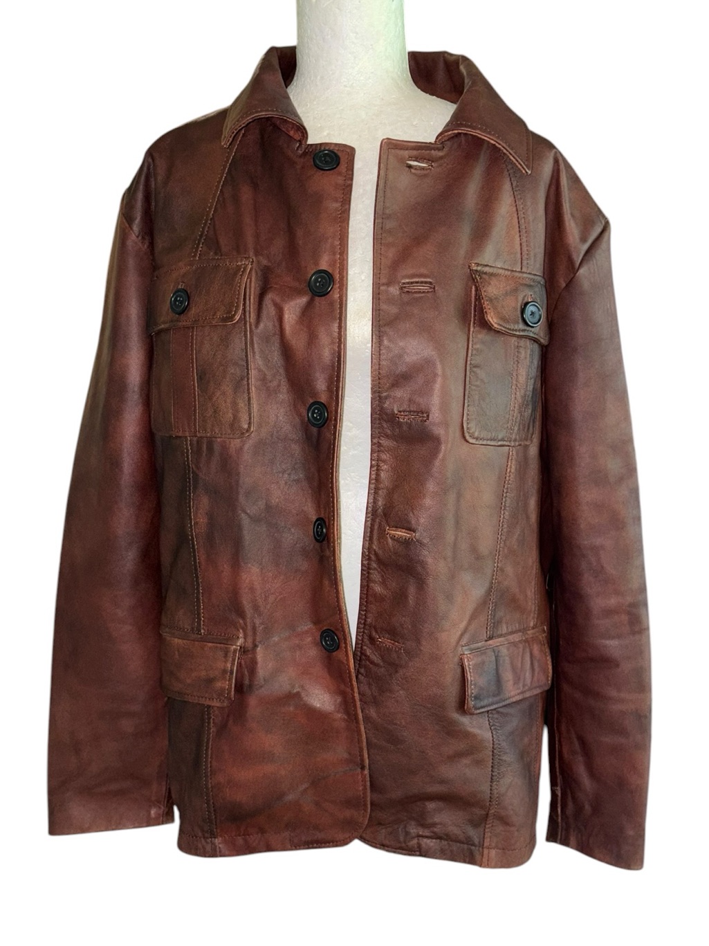Gava Men’s Brown Leather Button Front Jacket Coat - Xxs